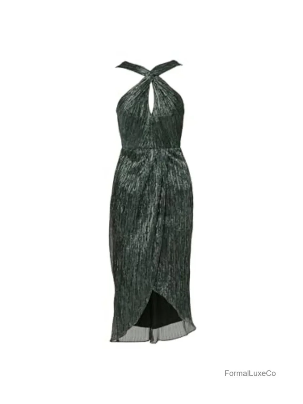 Halter Crinkle Metallic Midi Dress Formal Evening Sequin